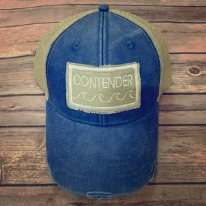 Distressed CONTENDER embroidered patch hat
